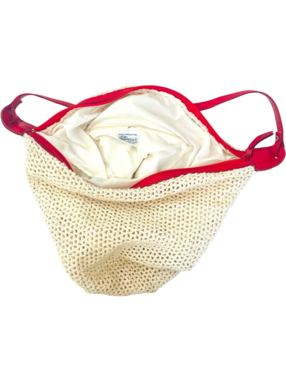 Robinson's California Beige with Red Accents Crochet Purse - Vintage EX - Picture 6 of 7